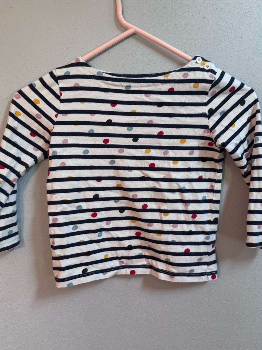 Mini Boden Navy & White Stripe Long-Sleeve Top with Polka Dots Small 4/5‎ Cotton